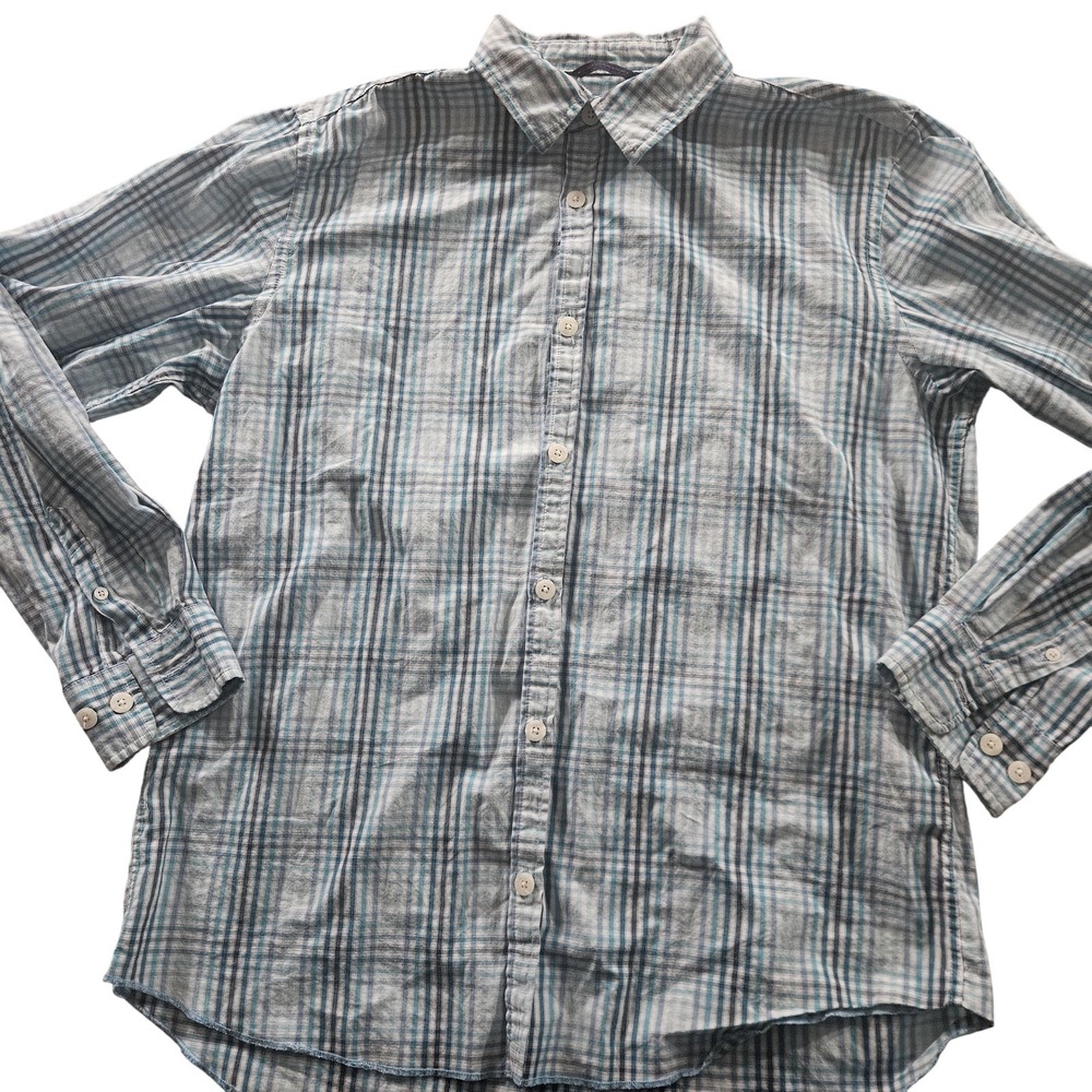 Martin Gordon Shirt Mens Large Blue Green Plaid Button Down‎ Long Sleeve Casual